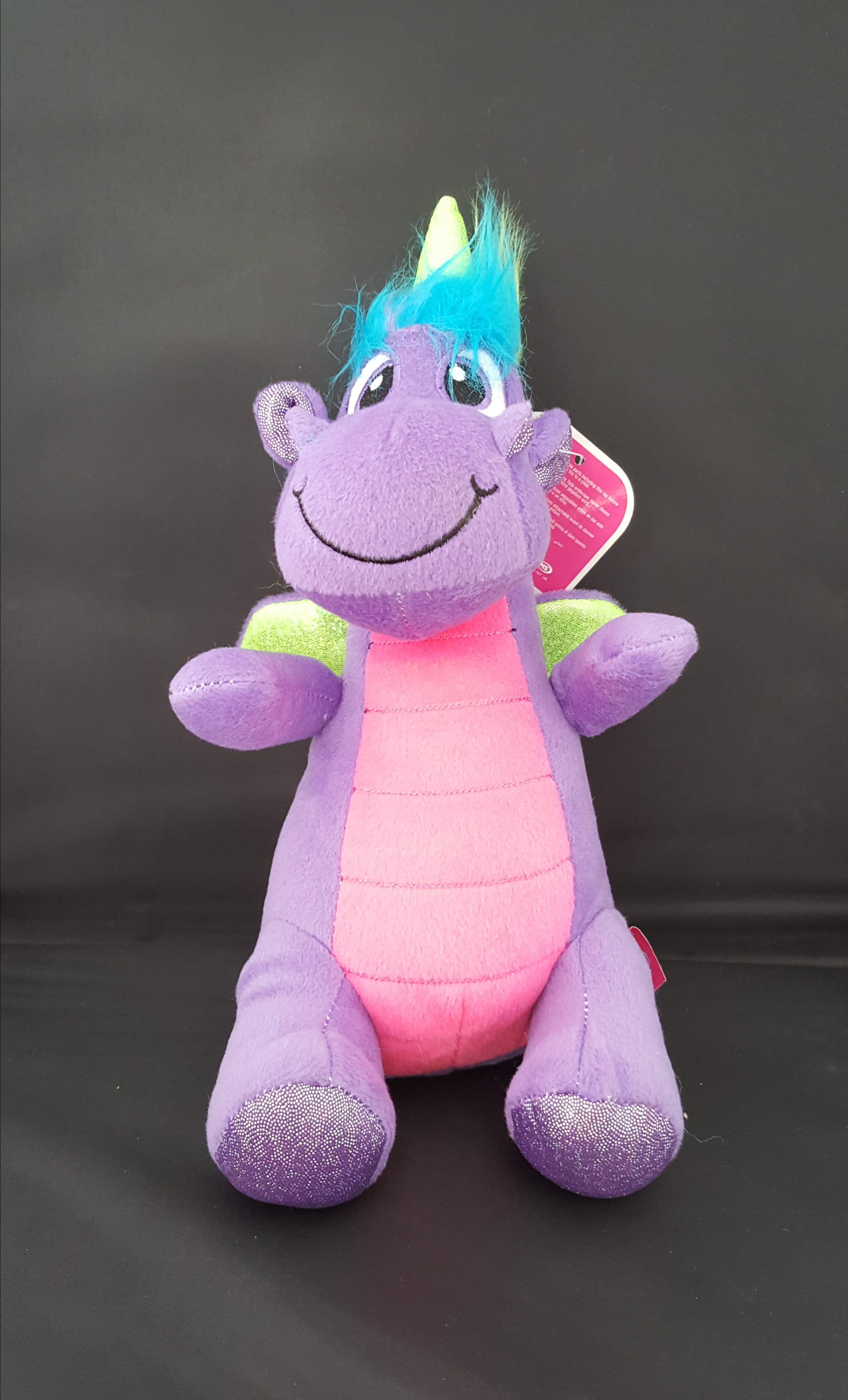 Neon Dragon Kids Soft Plush Toy 8" Pink Purple Green